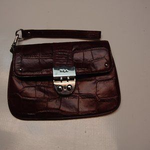 RALPH LAUREN Croc-embossed oxblood wristlet clutch
